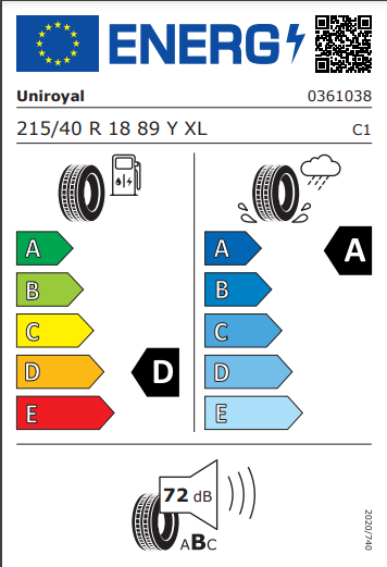 Uniroyal 215 40 18 89Y RainSport 5 tyre