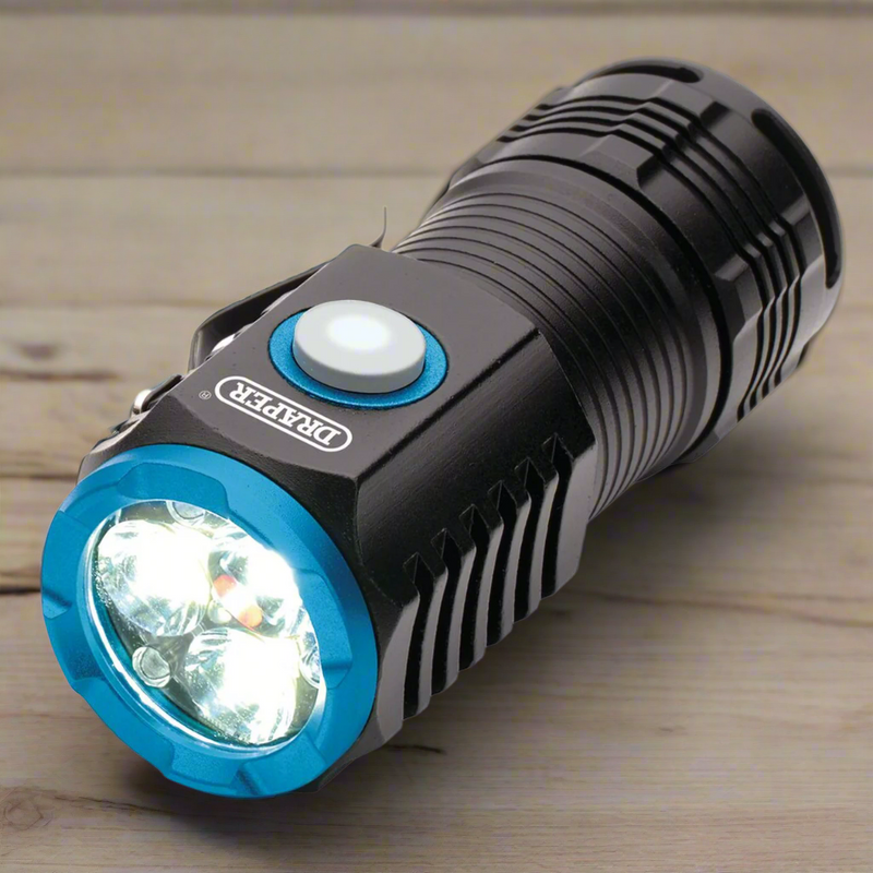 Draper LED Rechargeable Pocket Torch, 3 x 8W, 1800 Lumens, USB-C Cable Supplied