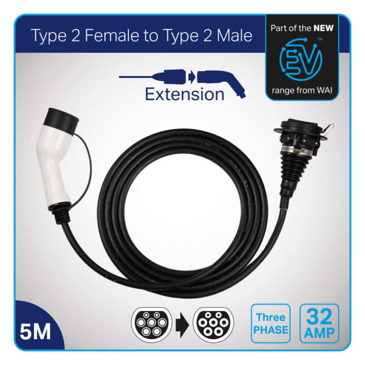 WAI EV Charging Cable - 32AMP 3P 2F To 2M 5M ext cable