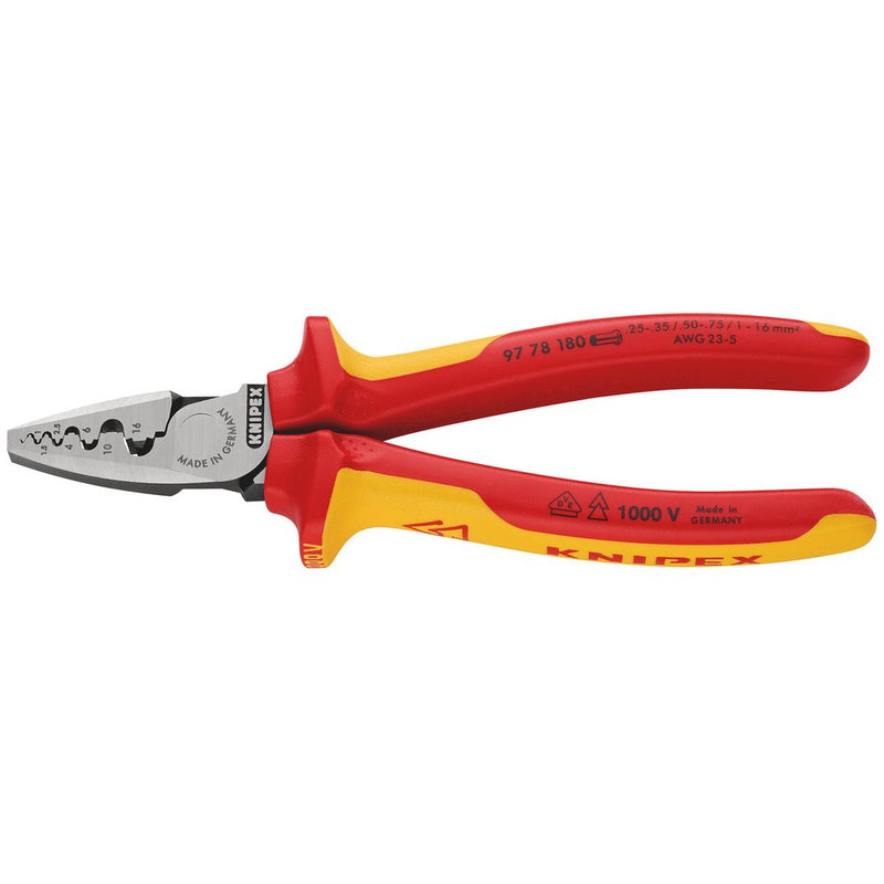 Draper KNIPEX 97 78 180 SB VDE Insulated Crimping Pliers For End Sleeves, 180 mm