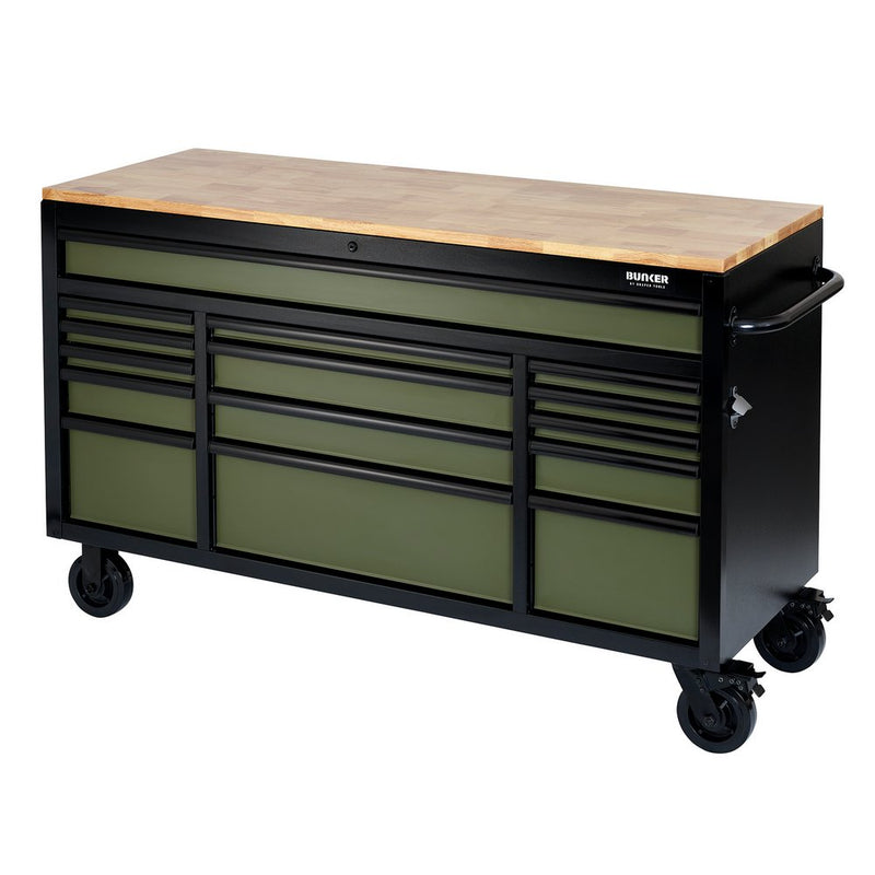 Draper 61" 15 Drawer Trolley Green - 10368