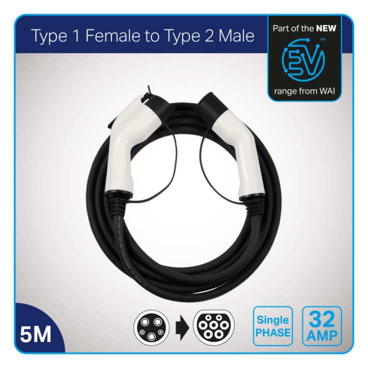 WAI EV Charging Cable - 32AMP 1F To 2M 5M cable