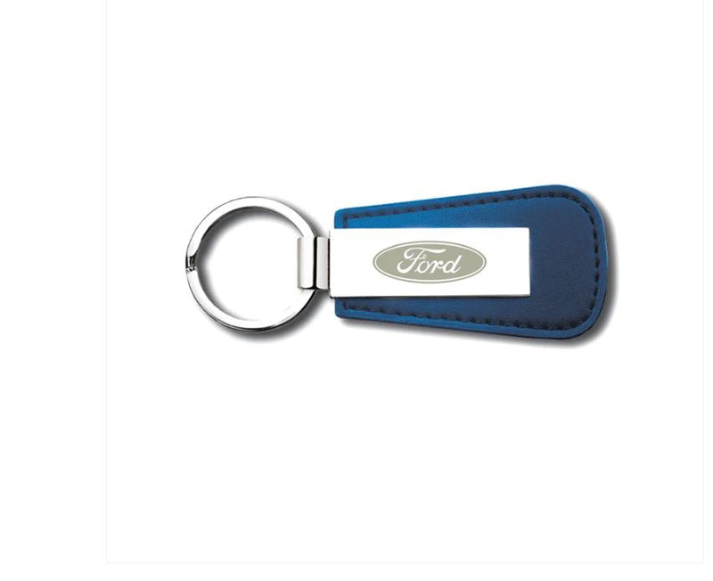 Ford Premium Leather Keyring Blue/Chrome 35039001