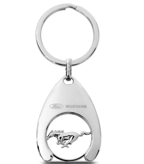 Ford Mustang Silver Trolley Coin Keyring