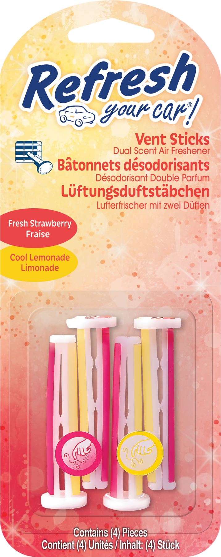 Refresh Your Car 301408800 Air freshener Strawberry/Cool Lemonade Vent Sticks 4 Pack