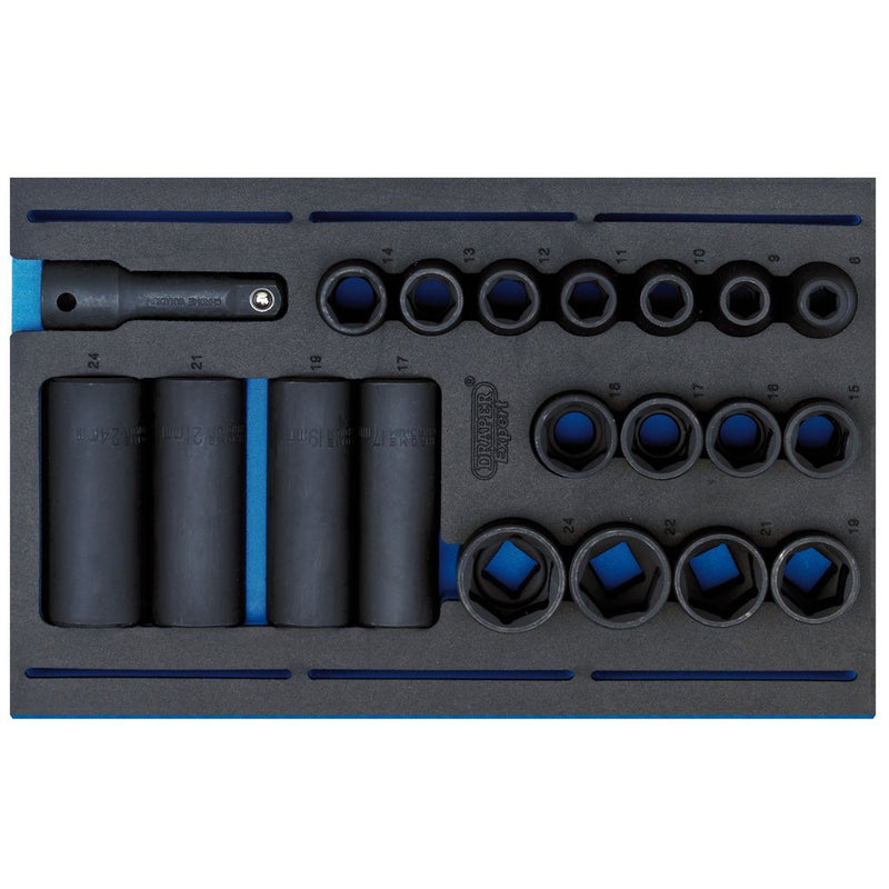 1/2" Sq. Dr. Impact Socket Set in 1/4 Drawer EVA Insert Tray (20 Piece)