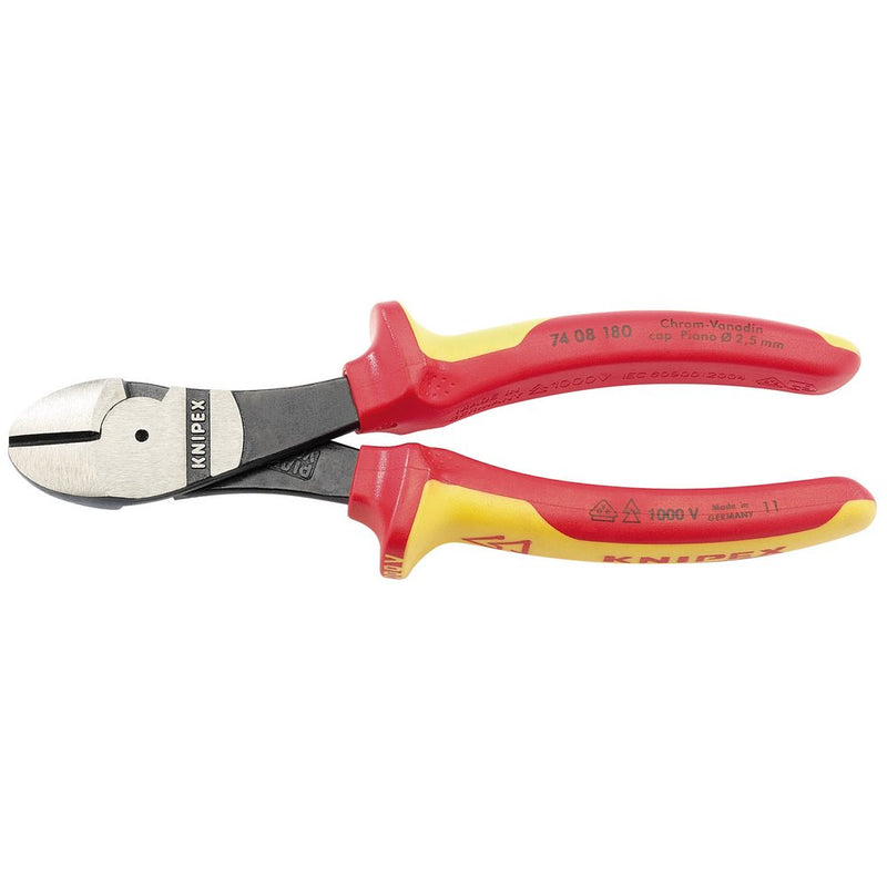 Knipex 74 08 180UKSBE VDE Insulated High Leverage Diagonal Side Cutters 180mm