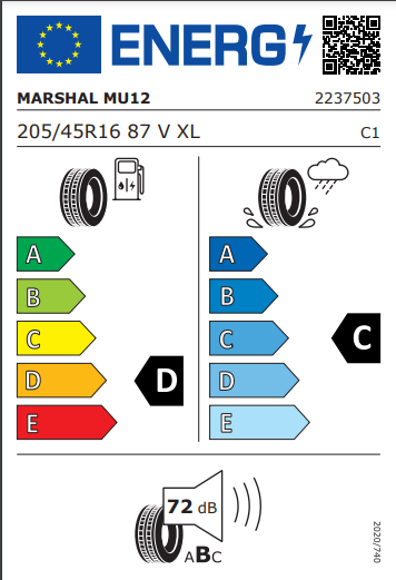 Marshal 205 45 16 87V MU12 tyre