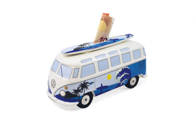 VW T1 Bus Money Bank (Scale 1:18) With Surf Board In Gift Box - Surf