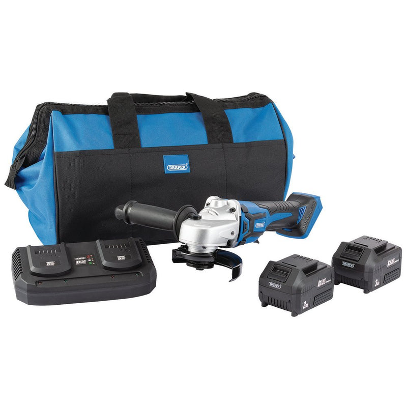 D20 20V Brushless Grinder, 115mm, 2 x 3.0Ah Batteries, 1 x Twin Charger, 1 x Bag